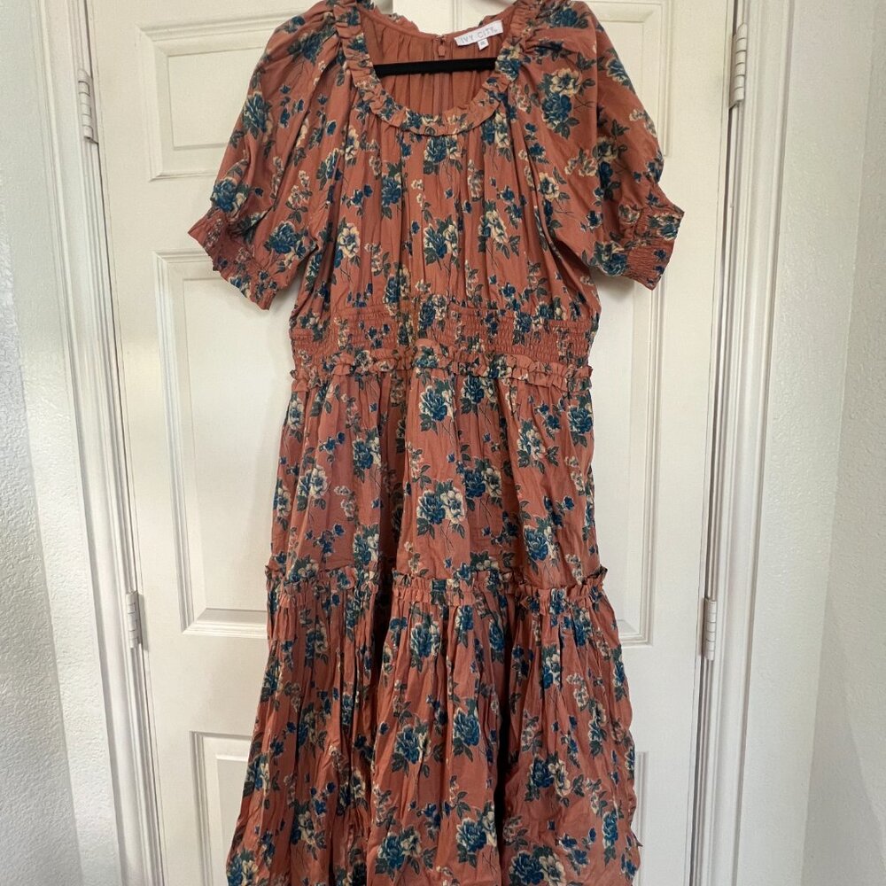 Ivy City Co Rust and Blue Floral Midi Dress - Picture 5 of 6